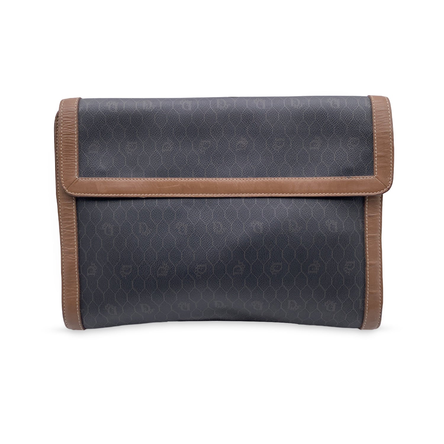 CHRISTIAN DIOR  Grey Logo Canvas Large Clutch Portfolio