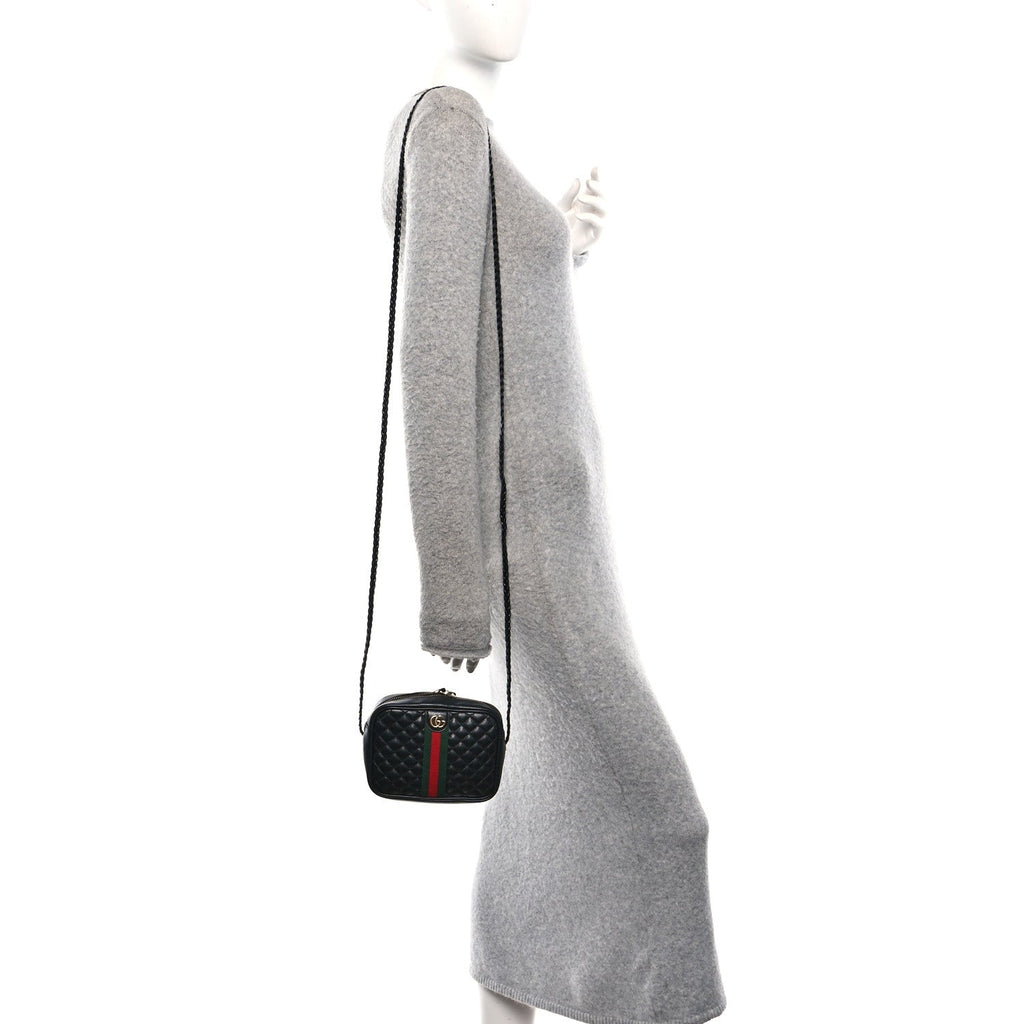 Gucci Calfskin Trapuntata Web Mini GG Shoulder Bag Black