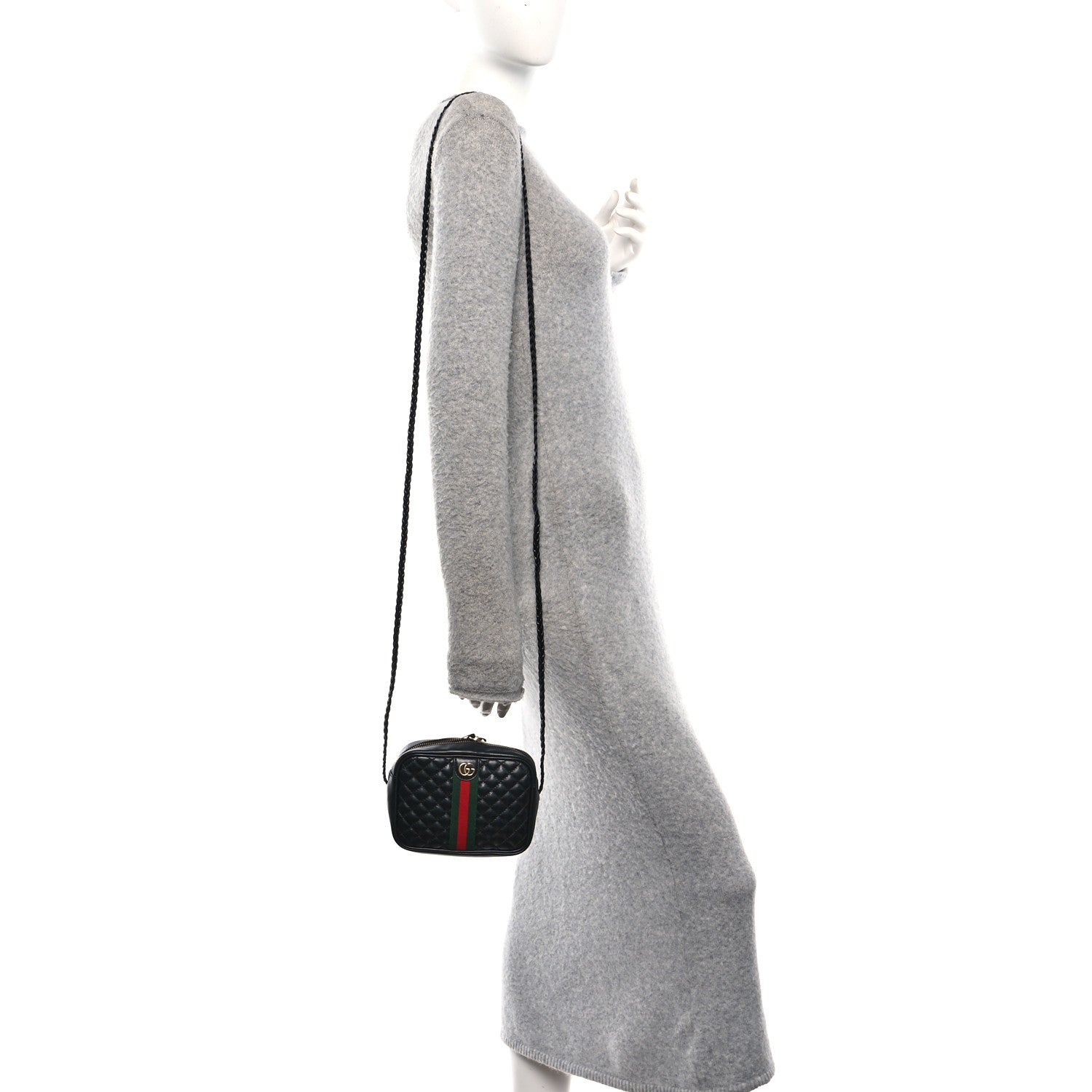 Gucci Calfskin Trapuntata Web Mini GG Shoulder Bag Black