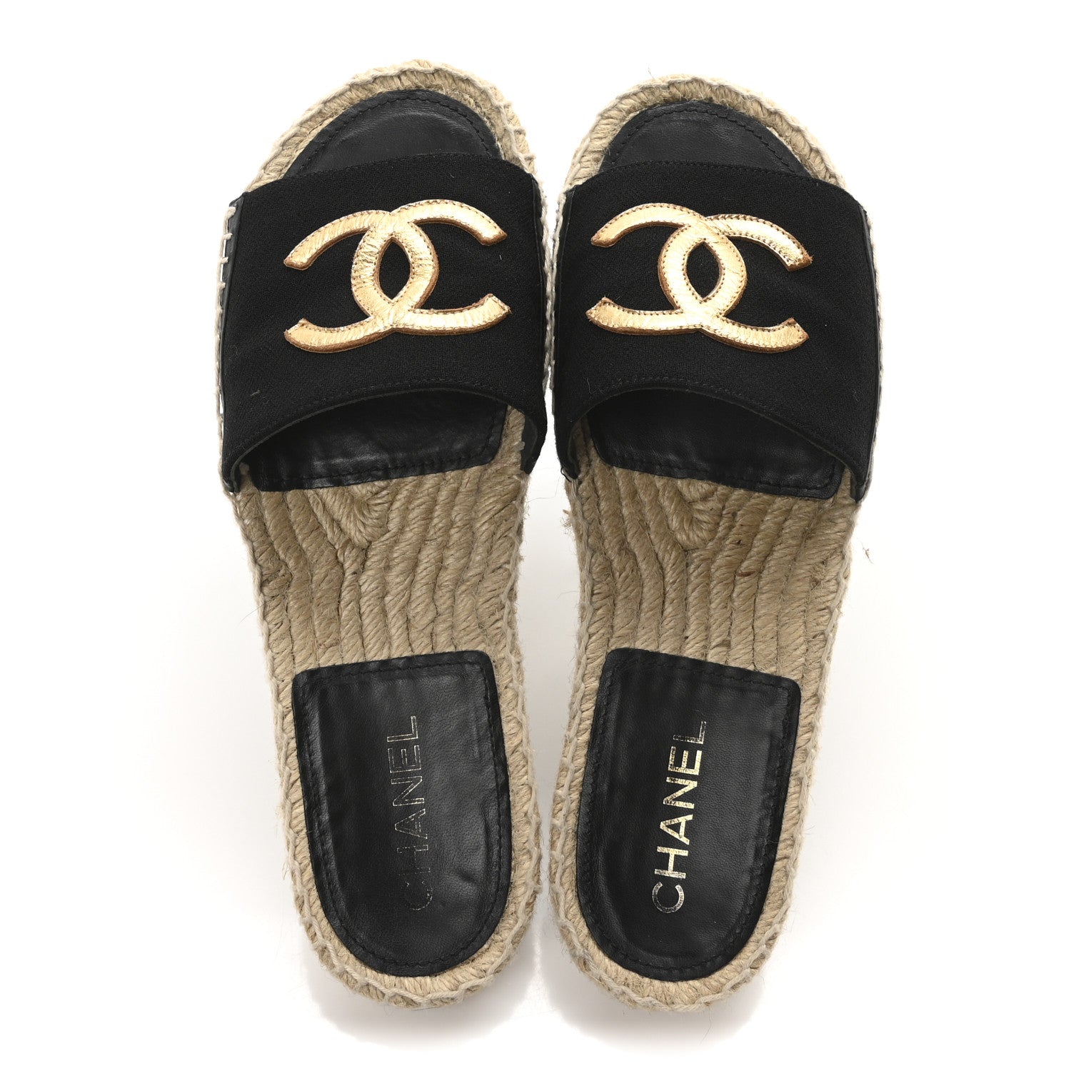 Chanel Wool Laminated Lambskin CC Slide Sandals 41 Black Gold