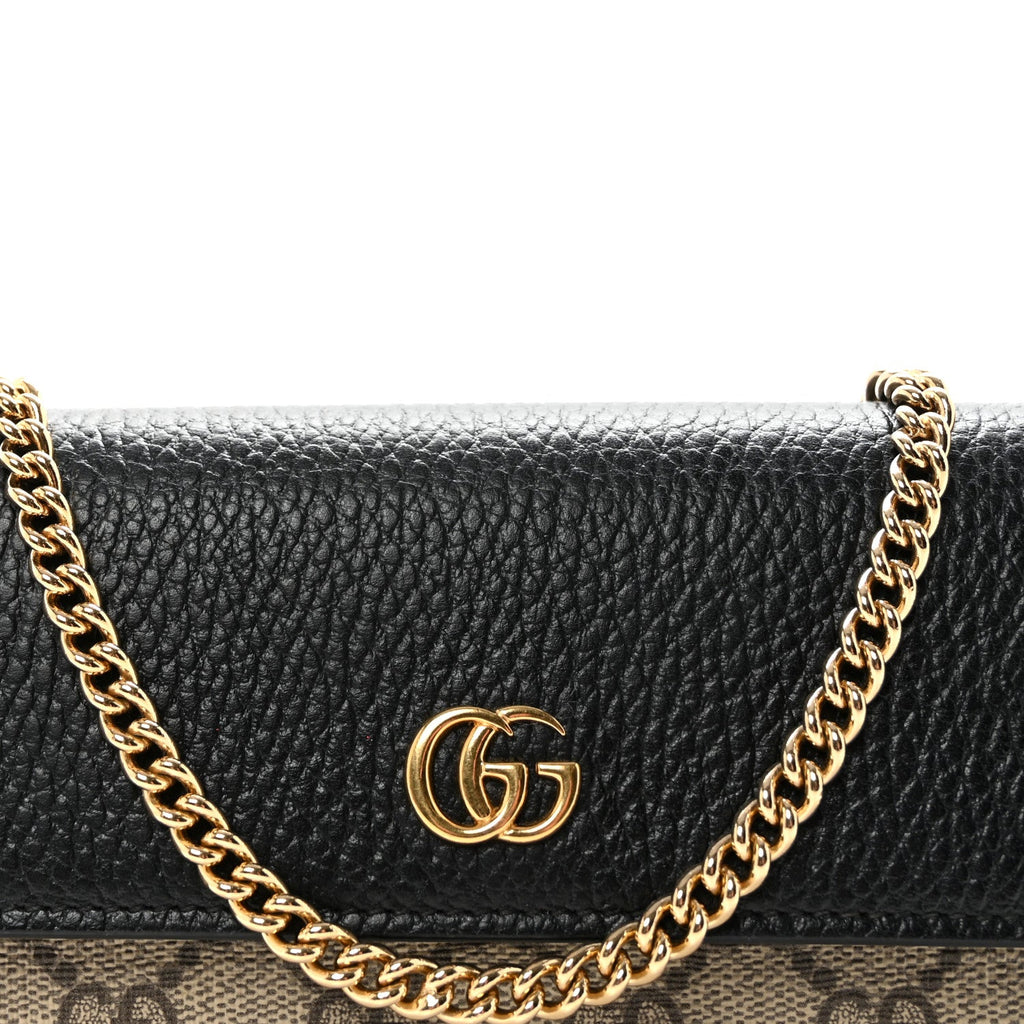Gucci Dollar Calfskin GG Supreme Monogram Petite GG Marmont Wallet Chain Bag Black Beige Ebony