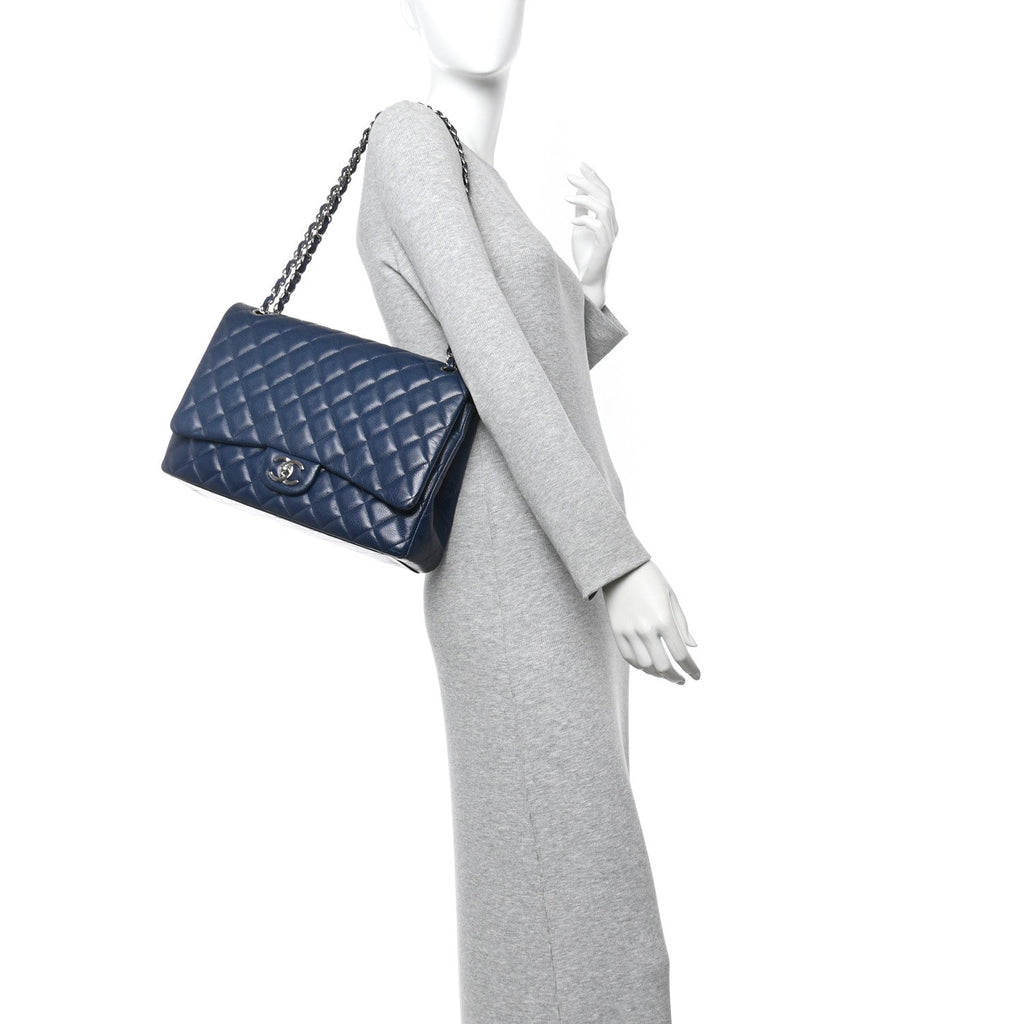 Chanel Caviar Quilted Maxi Double Flap Navy Blue