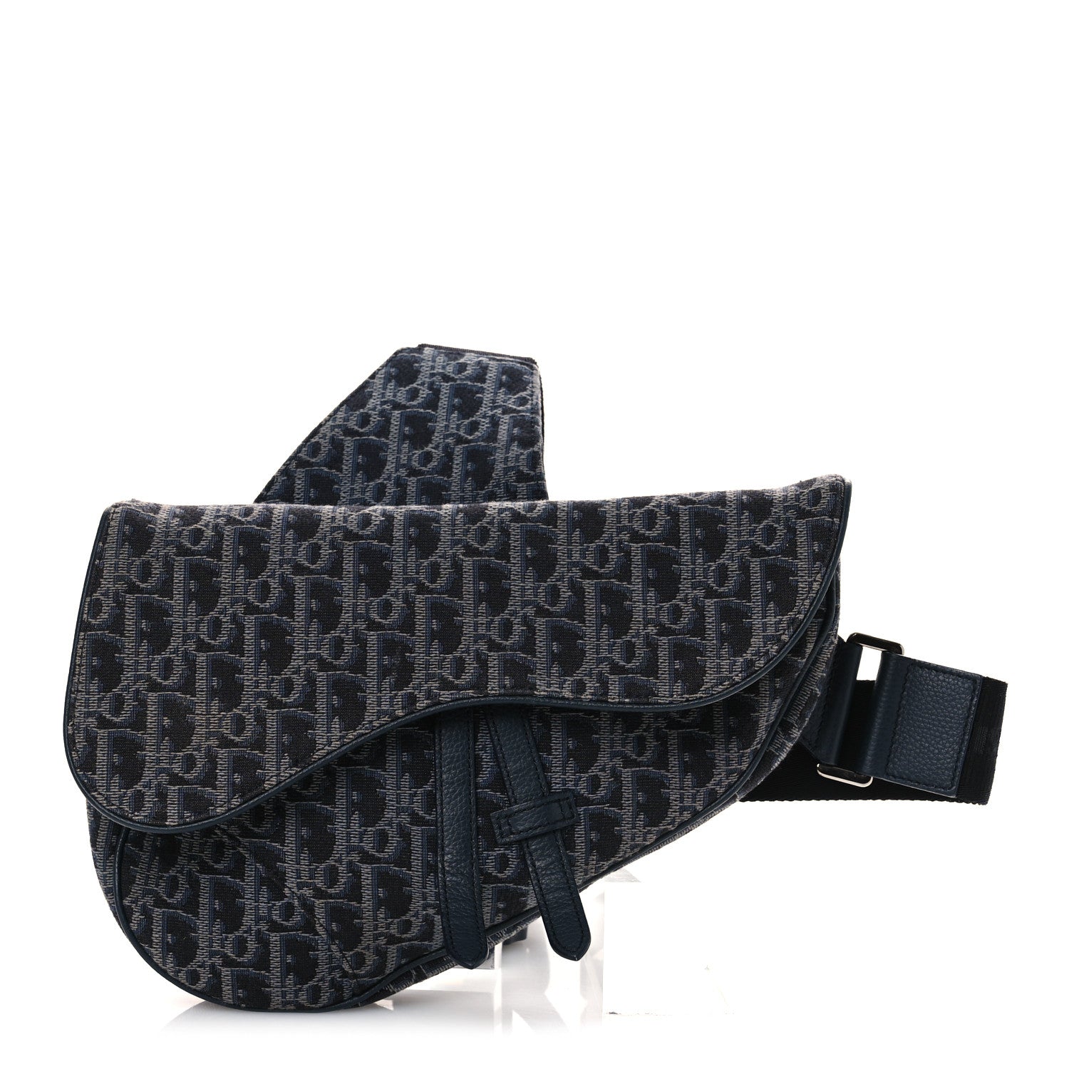 Christian Dior Oblique Mens Saddle Bag Black Blue