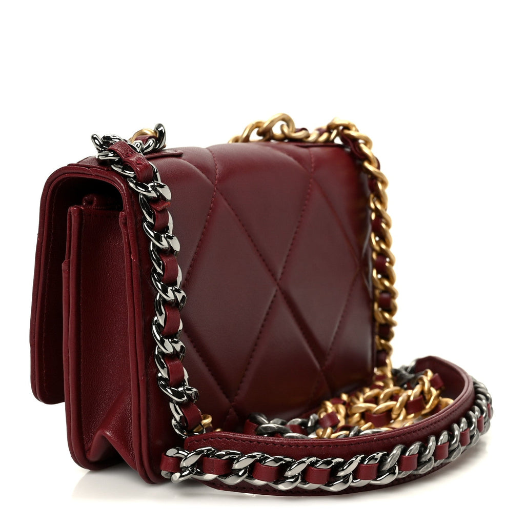 Chanel Lambskin Quilted Chanel 19 Wallet On Chain WOC Burgundy