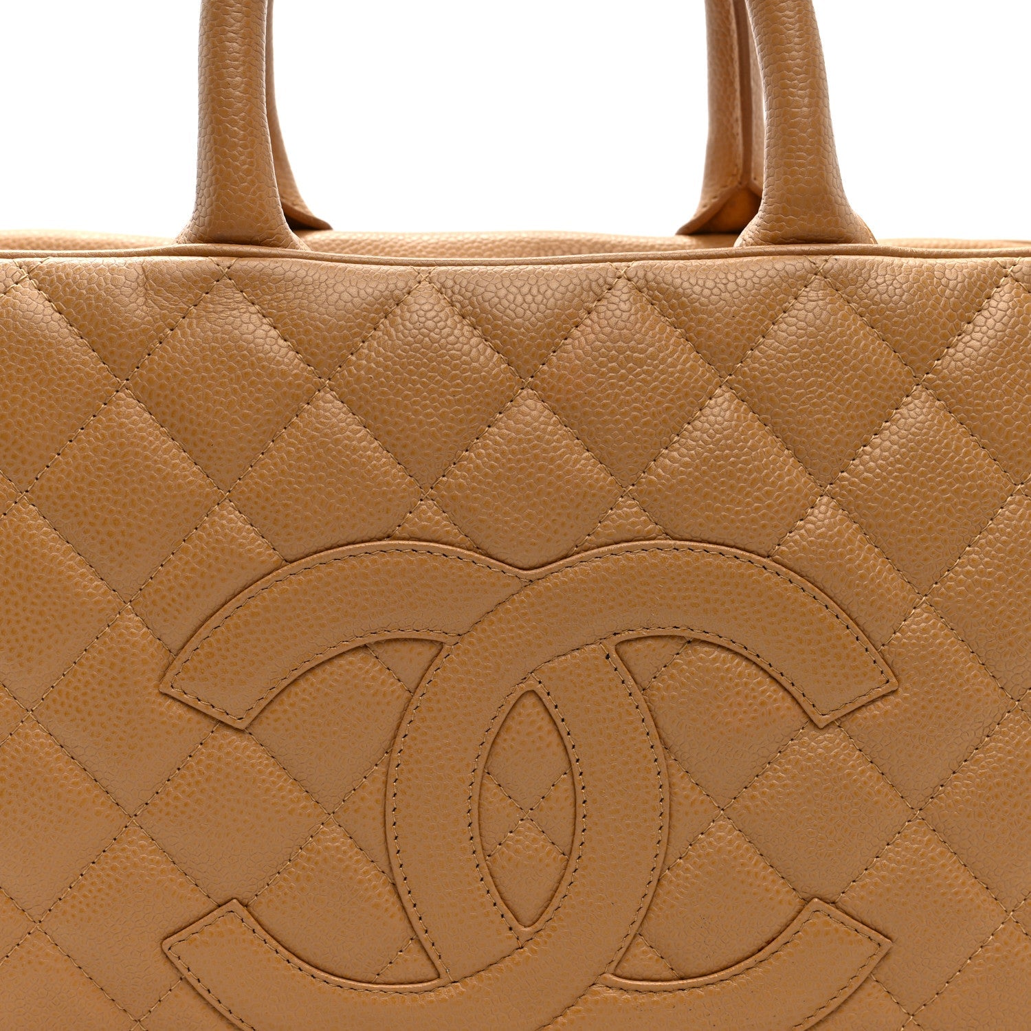 Chanel Caviar Quilted Large Bowler Bag Beige