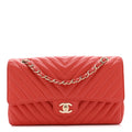 Chanel Lambskin Chevron Quilted Medium Double Flap Red
