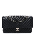 Chanel Caviar Chevron Quilted Medium Double Flap Black
