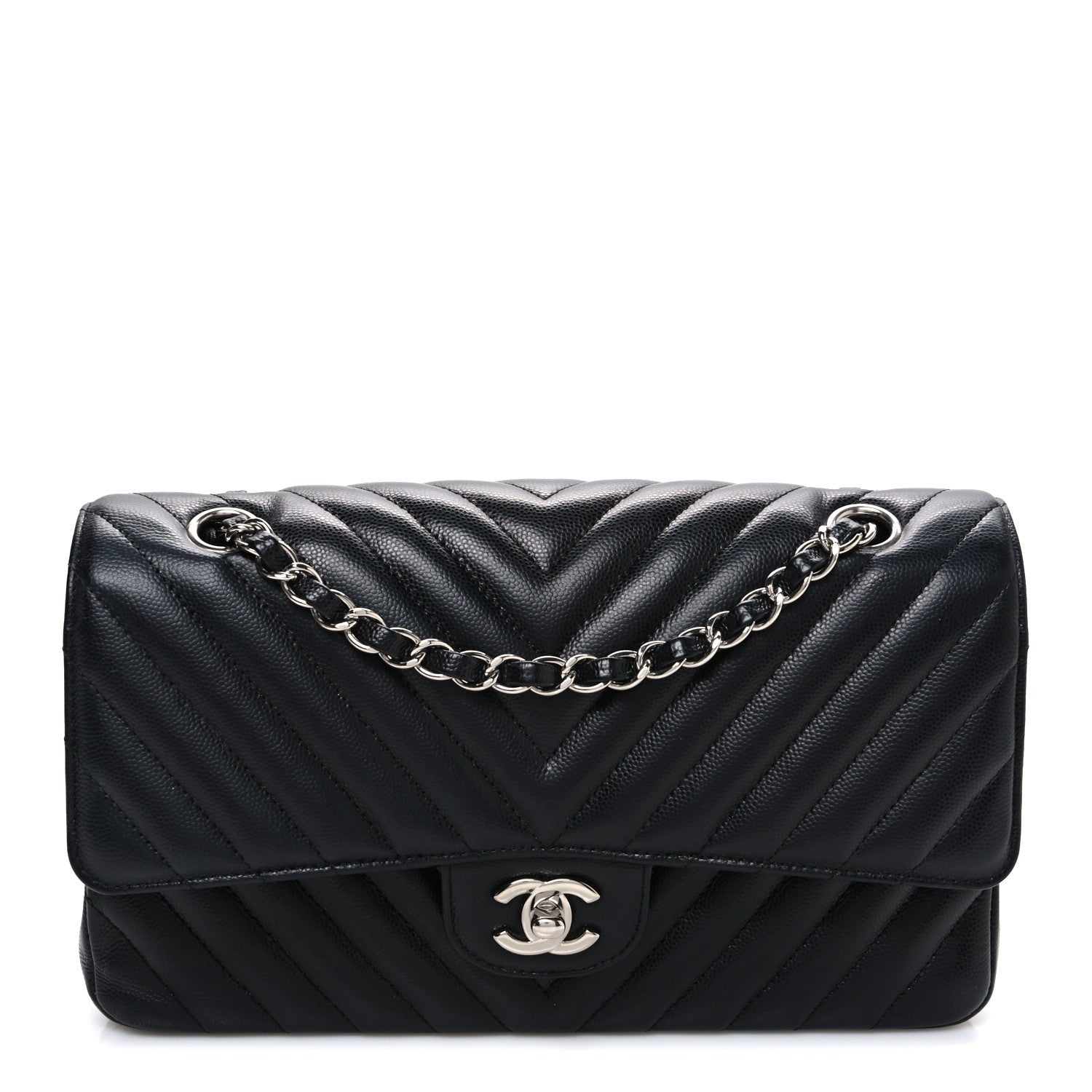 Chanel Caviar Chevron Quilted Medium Double Flap Black