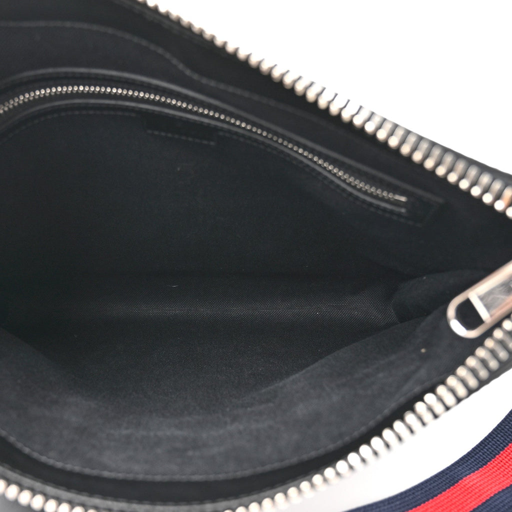 Gucci GG Supreme Monogram Appia Calfskin Web Flat Messenger Bag Black Grey