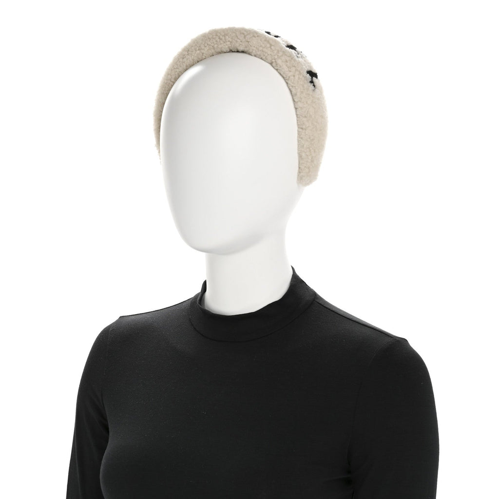 Chanel Shearling Logo Headband Ecru Black