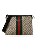 Gucci GG Supreme Monogram Calfskin Web Medium Flat Messenger Bag Beige Ebony Black