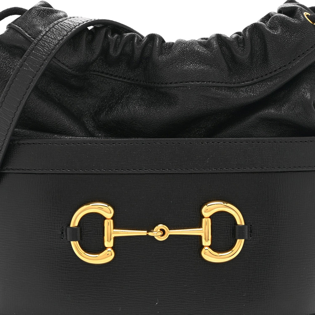 Gucci Azalea Sakai Calfskin Horsebit 1955 Drawstring Bucket Bag Black