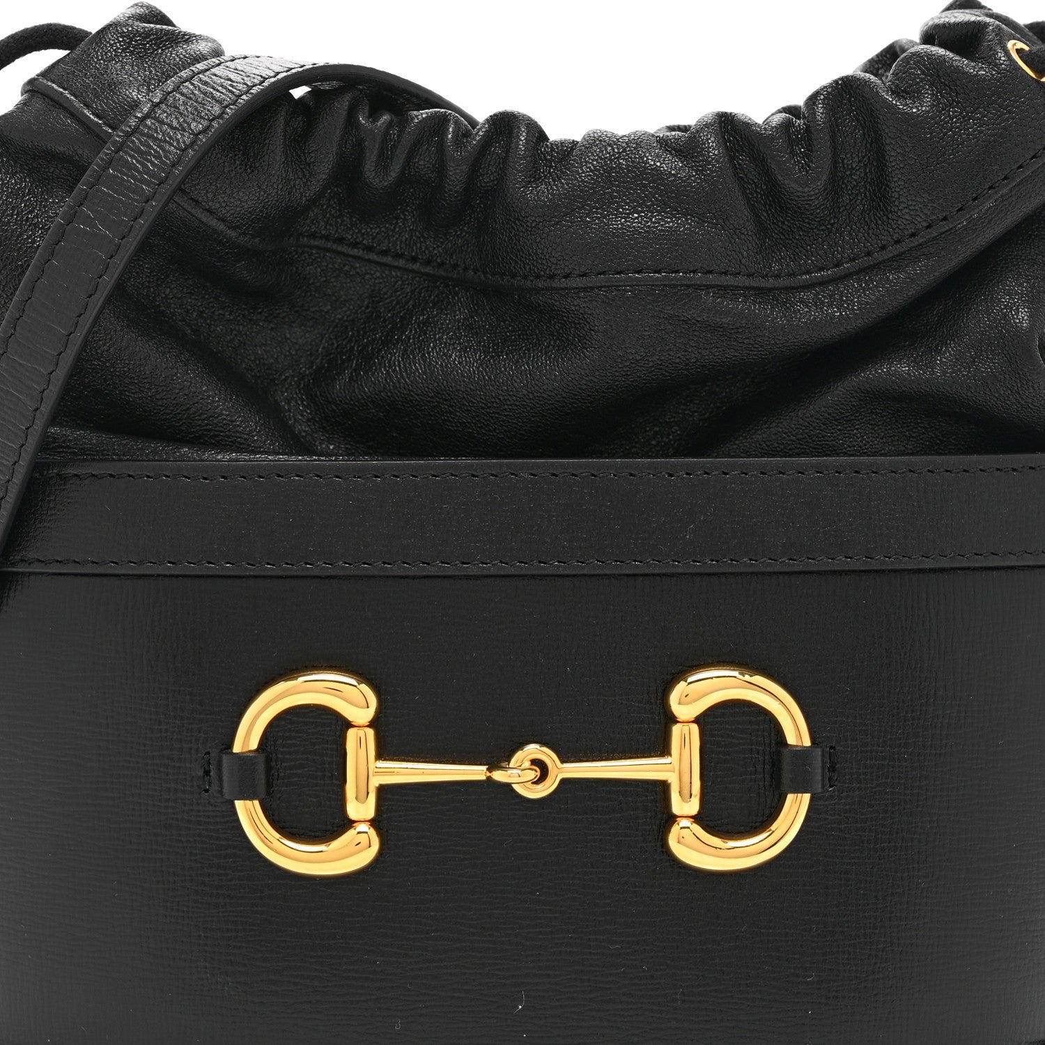 Gucci Azalea Sakai Calfskin Horsebit 1955 Drawstring Bucket Bag Black