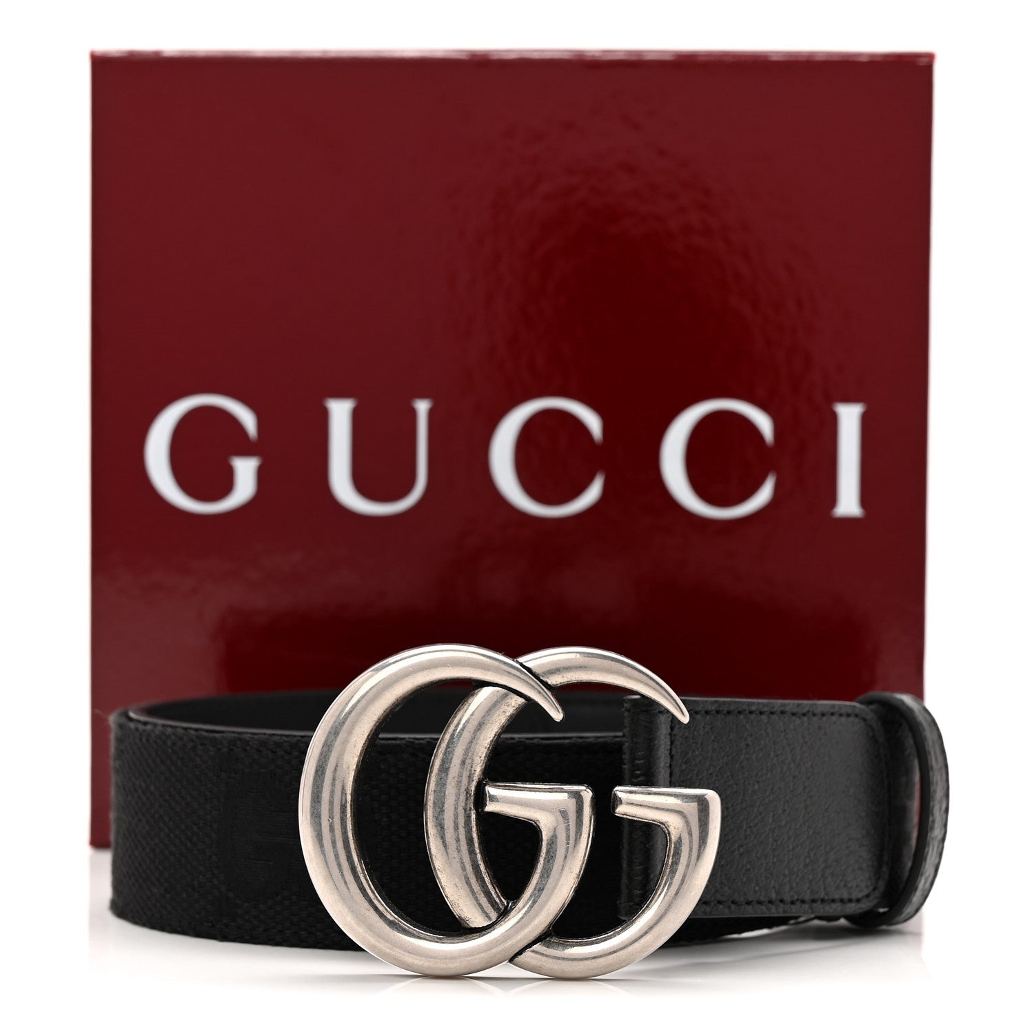 Gucci Monogram Macro GG Dollar Pigprint Double G 40mm Belt 80 32 Black
