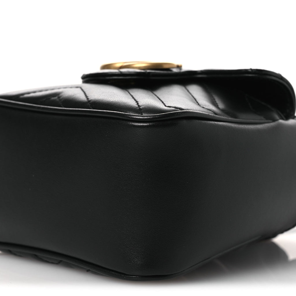 Gucci Calfskin Matelasse Front Pocket Mini GG Marmont Bucket Bag Black