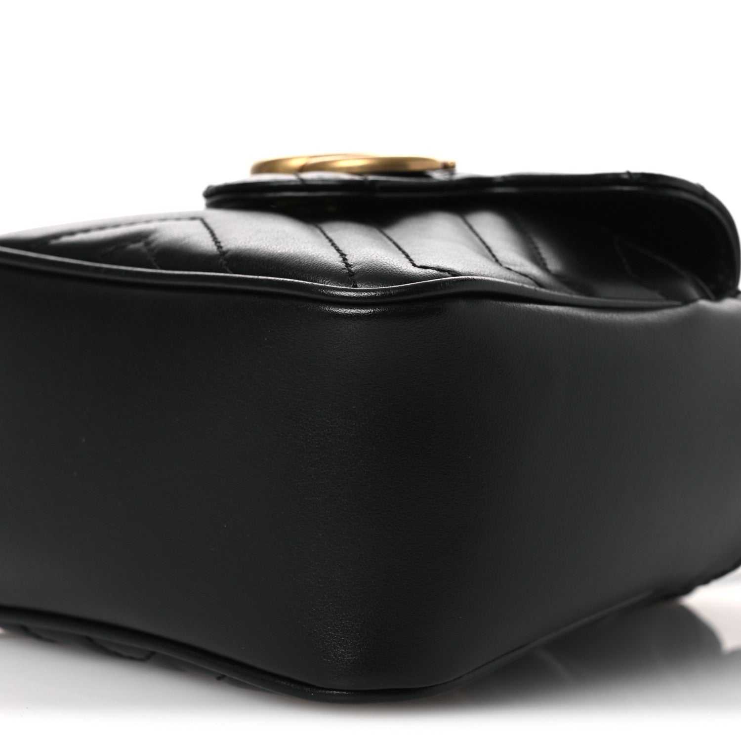 Gucci Calfskin Matelasse Front Pocket Mini GG Marmont Bucket Bag Black