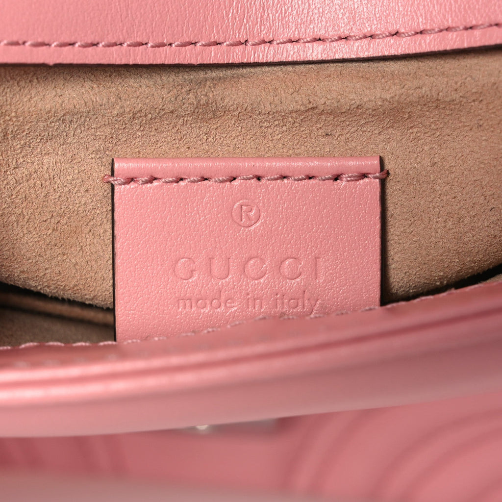 Gucci Calfskin Matelasse Mini GG Marmont Top Handle Shoulder Bag Wild Rose