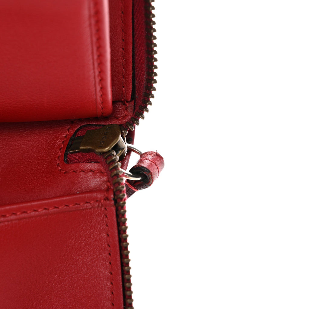 Gucci Calfskin Matelasse GG Marmont Zip Around Wallet Hibiscus Red