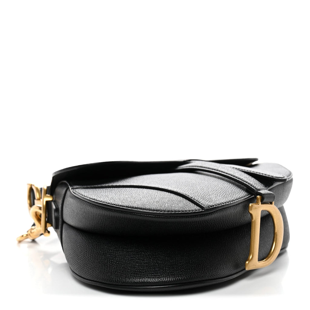Christian Dior Grained Calfskin Saddle Bag With Strap Black