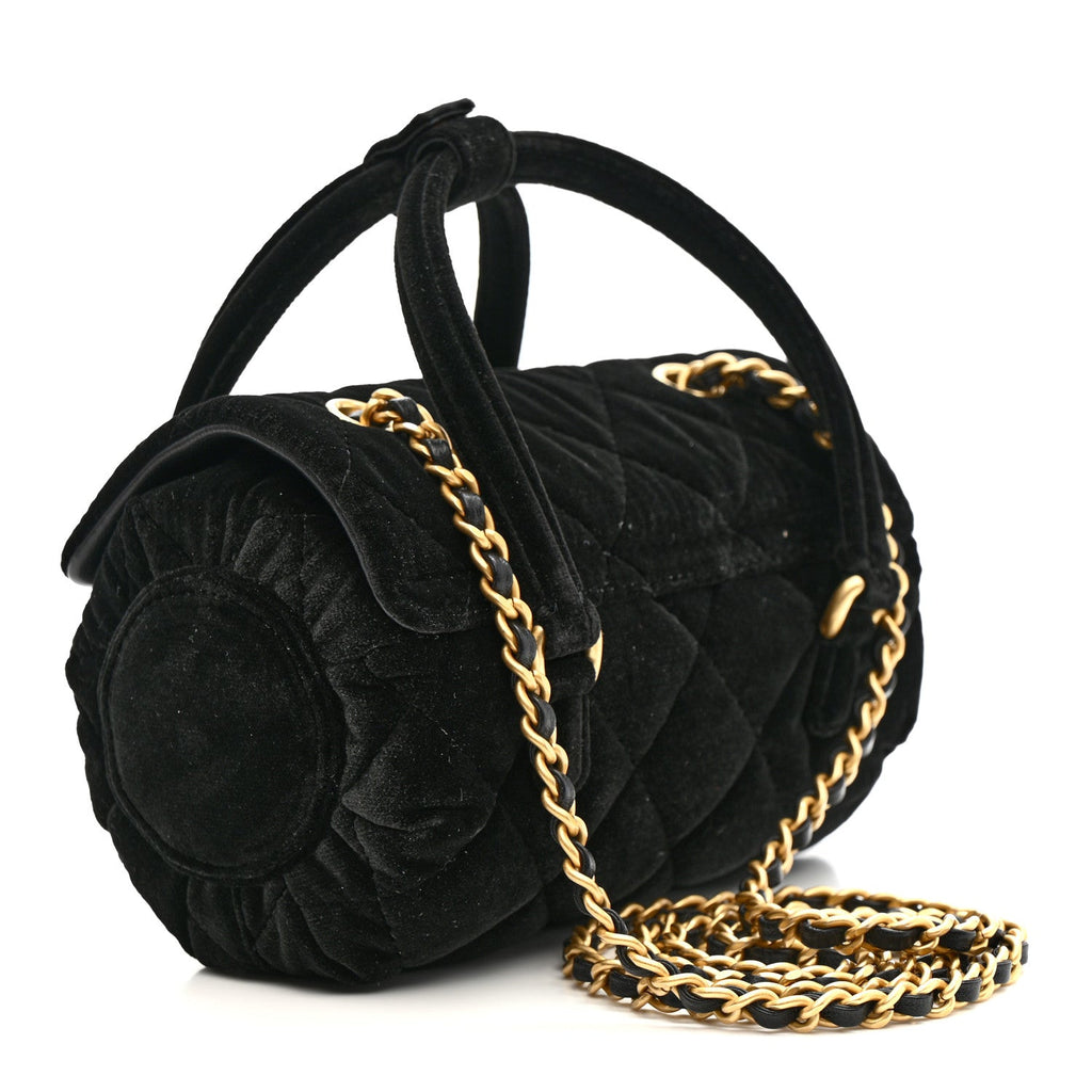 Chanel Velvet Quilted Mini Top Handle Flap Black
