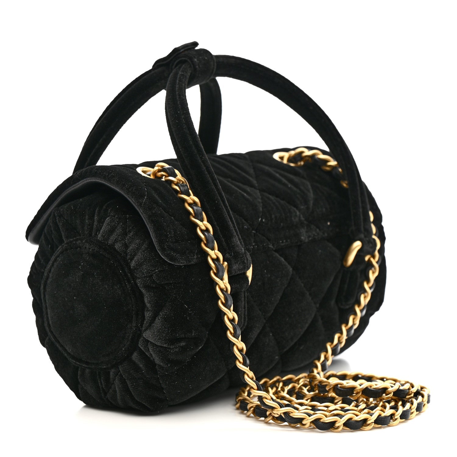 Chanel Velvet Quilted Mini Top Handle Flap Black