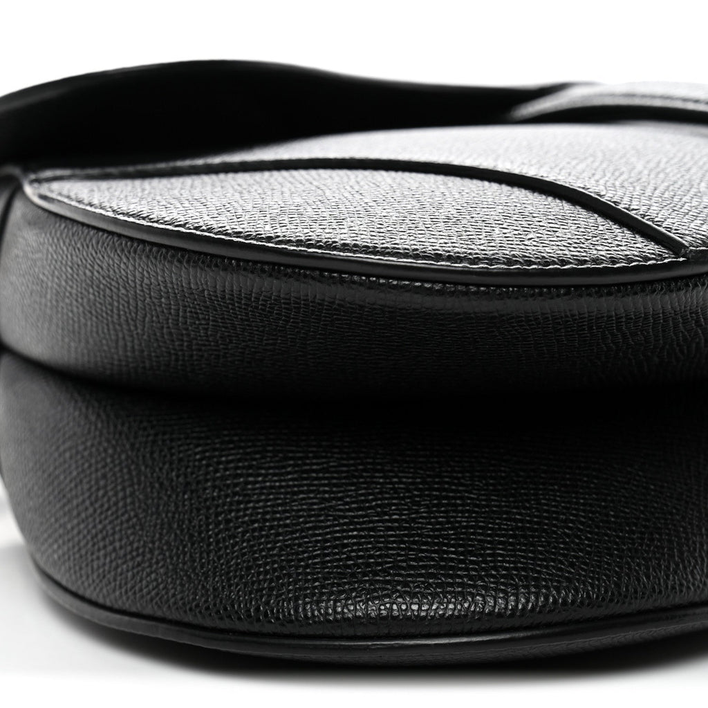 Christian Dior Grained Calfskin Saddle Bag With Strap Black