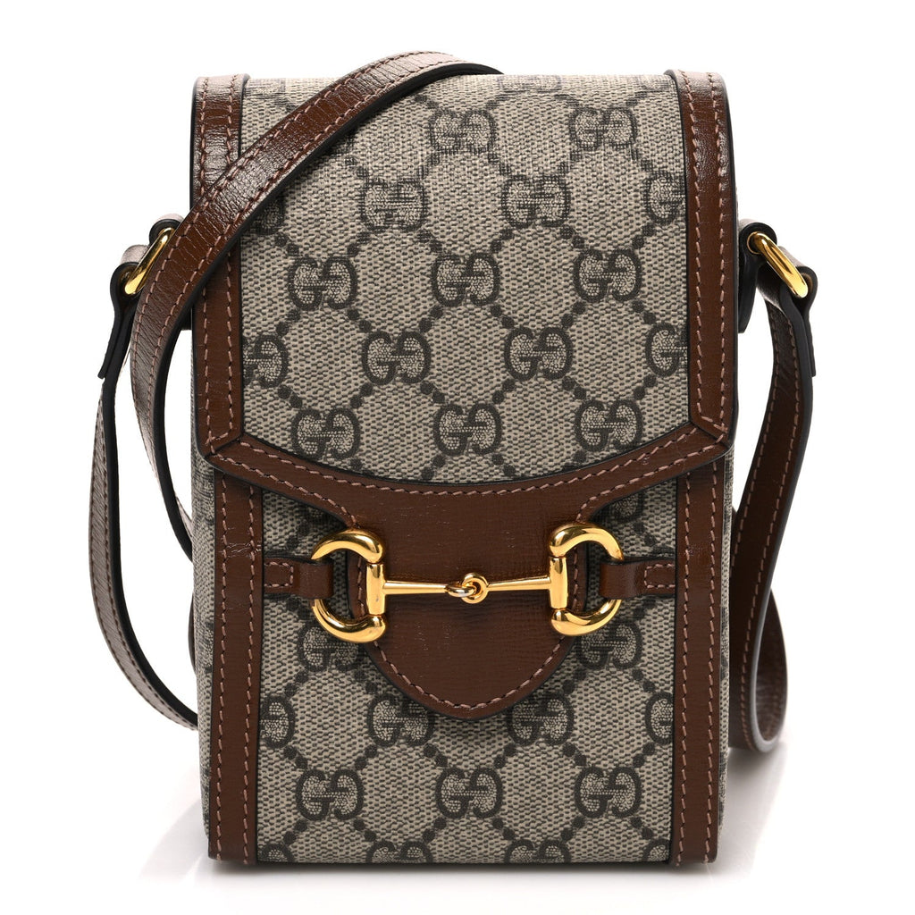Gucci GG Supreme Monogram Mini Horsebit 1955 Crossbody Bag Beige Brown Sugar