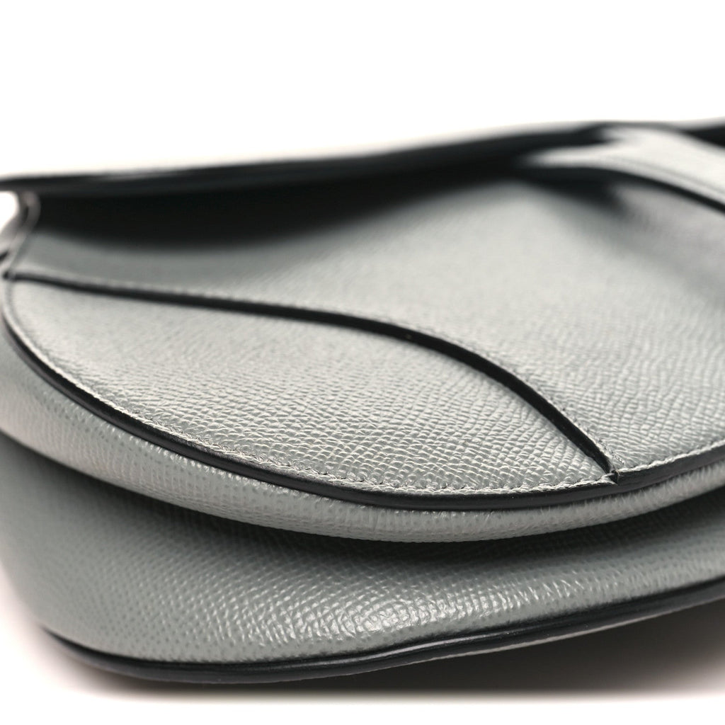 Christian Dior Grained Calfskin Saddle Bag Grey Stone