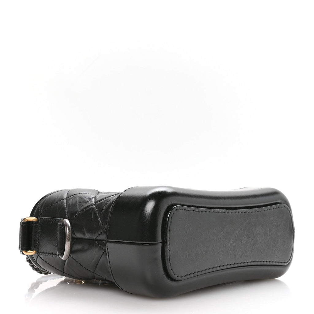 Chanel Aged Calfskin Quilted Small Gabrielle Logo Hobo Black