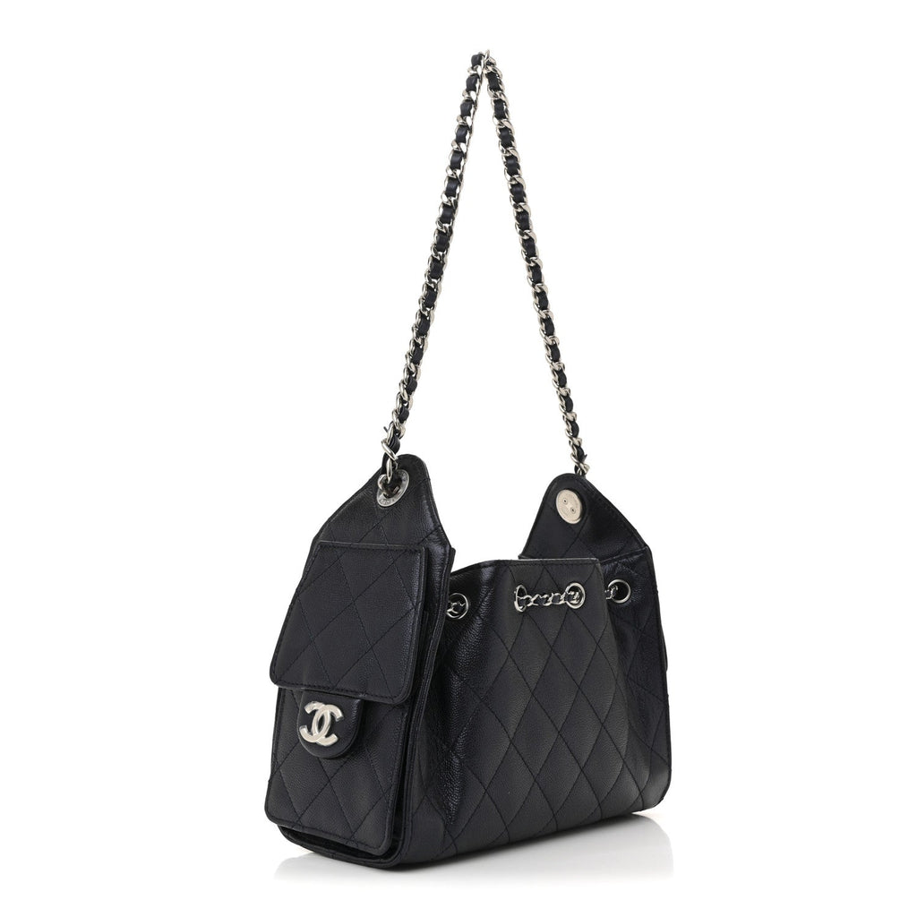 Chanel Metallic Caviar Quilted Mini Chanel 25 Handbag Dark Blue