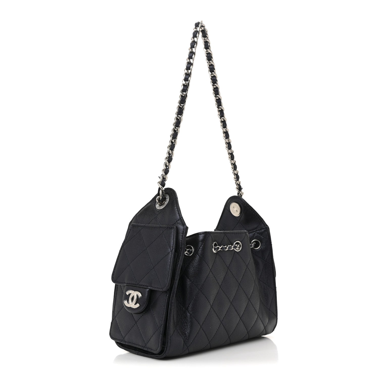 Chanel Metallic Caviar Quilted Mini Chanel 25 Handbag Dark Blue