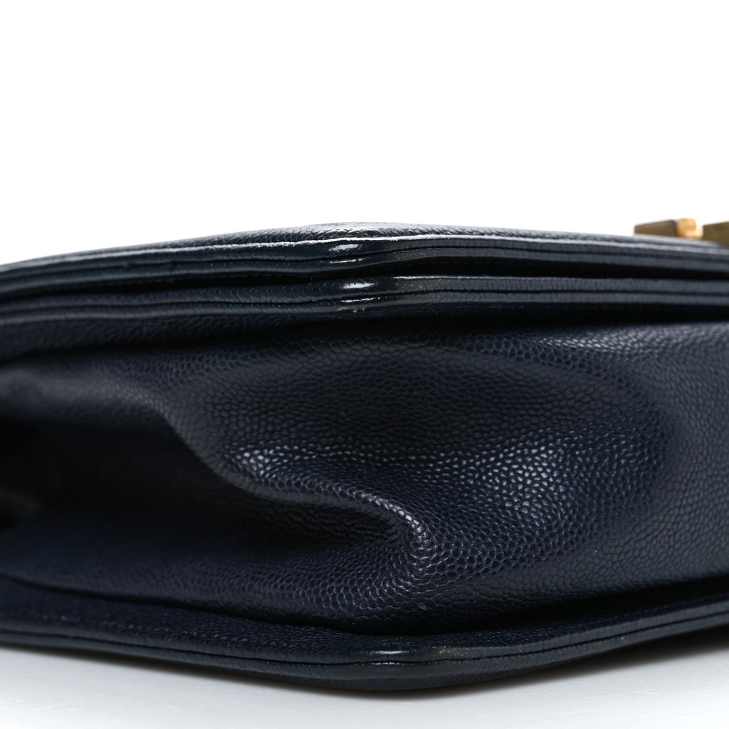Chanel Metallic Caviar Quilted Medium Boy Flap Navy