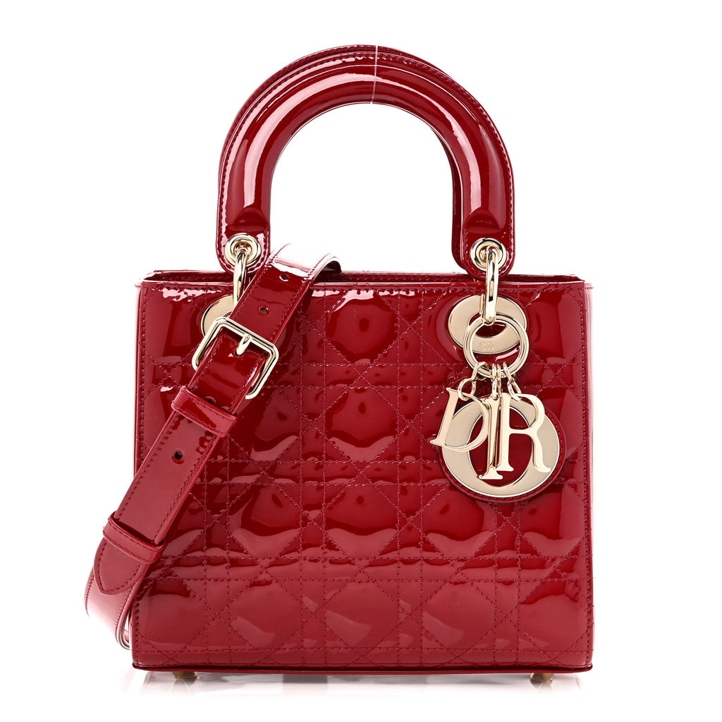 Christian Dior Patent Cannage Small Lady Dior Cherry Red