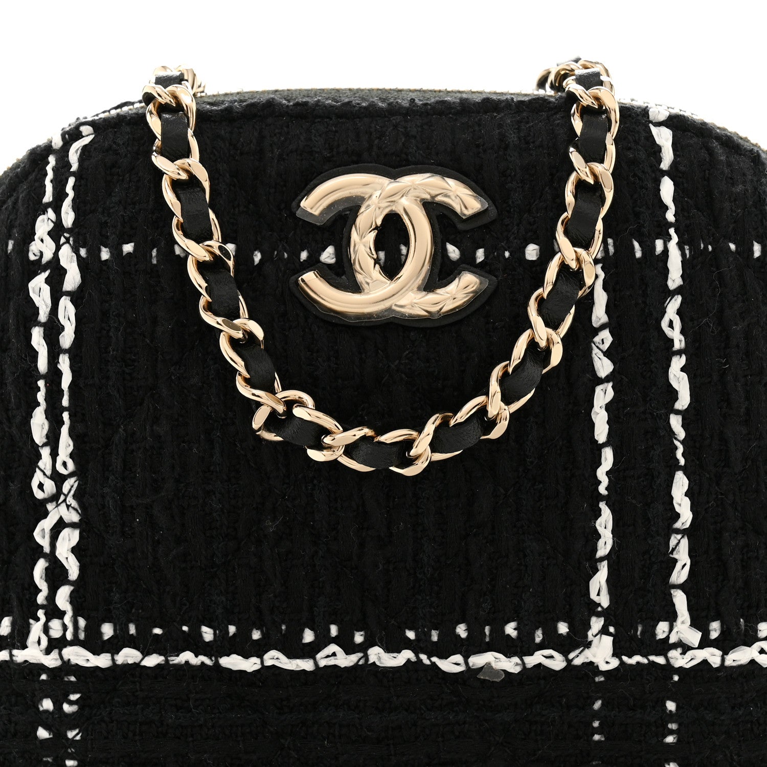 Chanel Tweed Quilted Mini Clutch With Chain  Black White