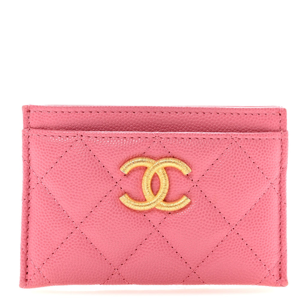 Caviar Quilted Textured CC Card Holder Pink