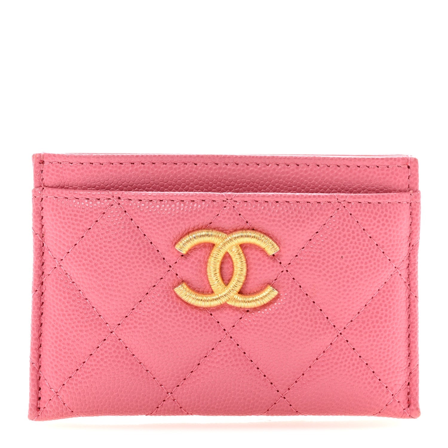 Caviar Quilted Textured CC Card Holder Pink