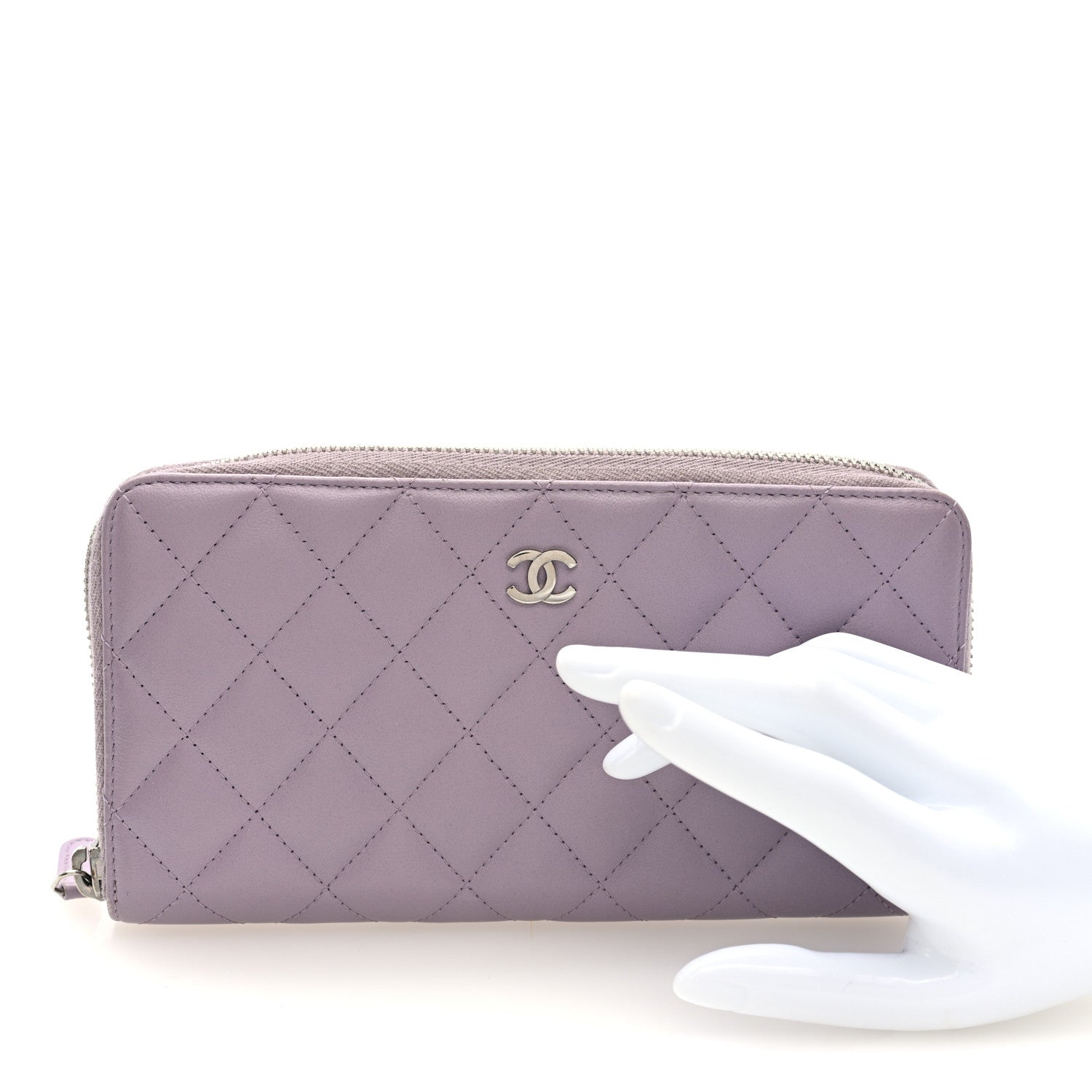 Lambskin Quilted Large Gusset Zip Around Wallet Light Purple