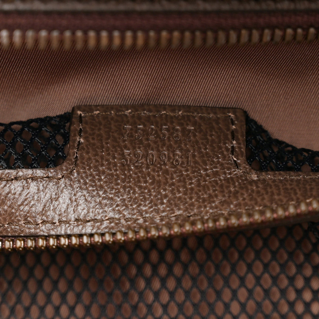 Gucci GG Supreme Monogram Textured Dollar Calfskin Web Savoy Shoe Case Bag Beige Ebony New Acero