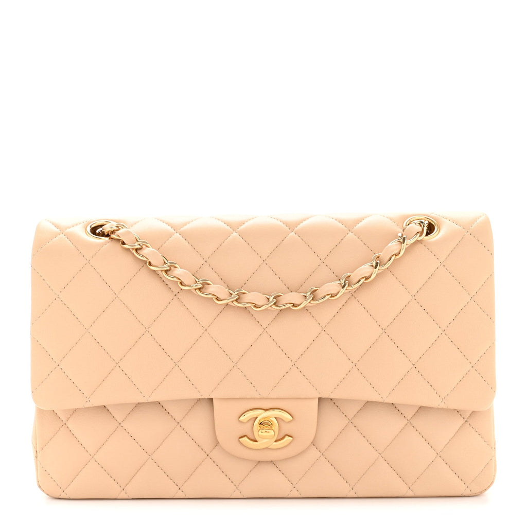 Chanel Lambskin Quilted Medium Double Flap Beige