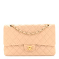 Chanel Lambskin Quilted Medium Double Flap Beige