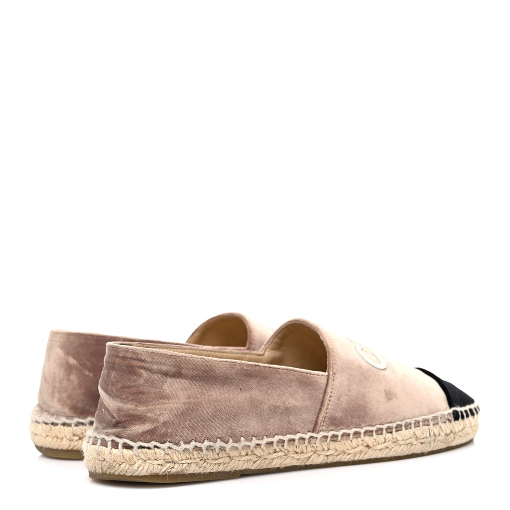 Chanel Velvet Logo Espadrilles 37 Beige Black