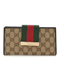 Gucci Monogram Calfskin Ladies Web Continental Wallet Beige Ebony Cocoa