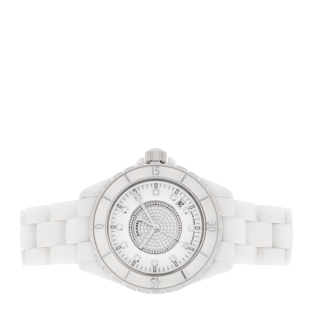 Chanel Stainless Steel Ceramic Diamond Dial 38mm J12 Automatic Watch White