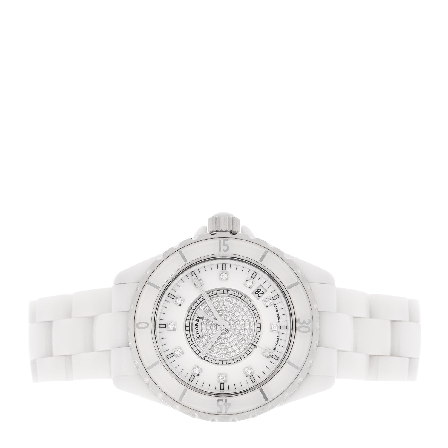 Chanel Stainless Steel Ceramic Diamond Dial 38mm J12 Automatic Watch White