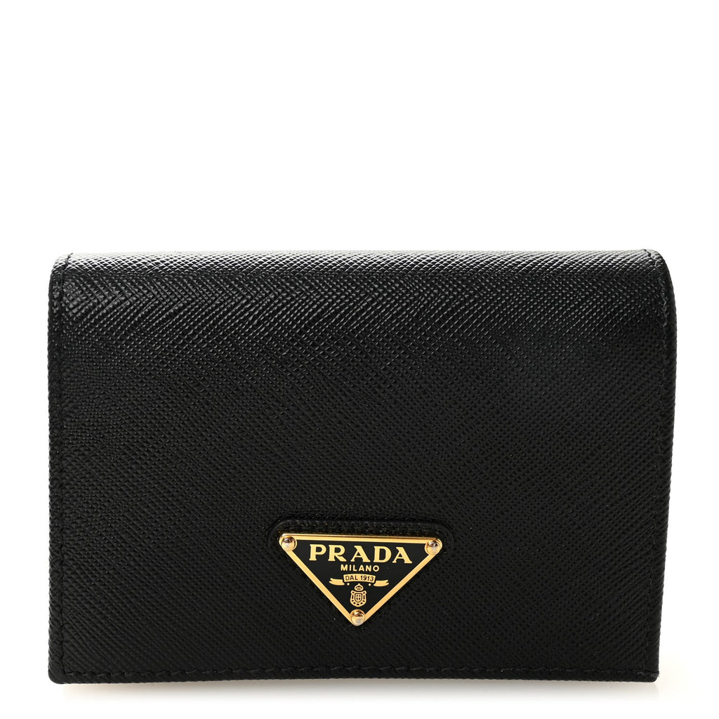 Prada Saffiano Small Triangle Bi-Fold Wallet Black