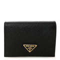 Prada Saffiano Small Triangle Bi-Fold Wallet Black