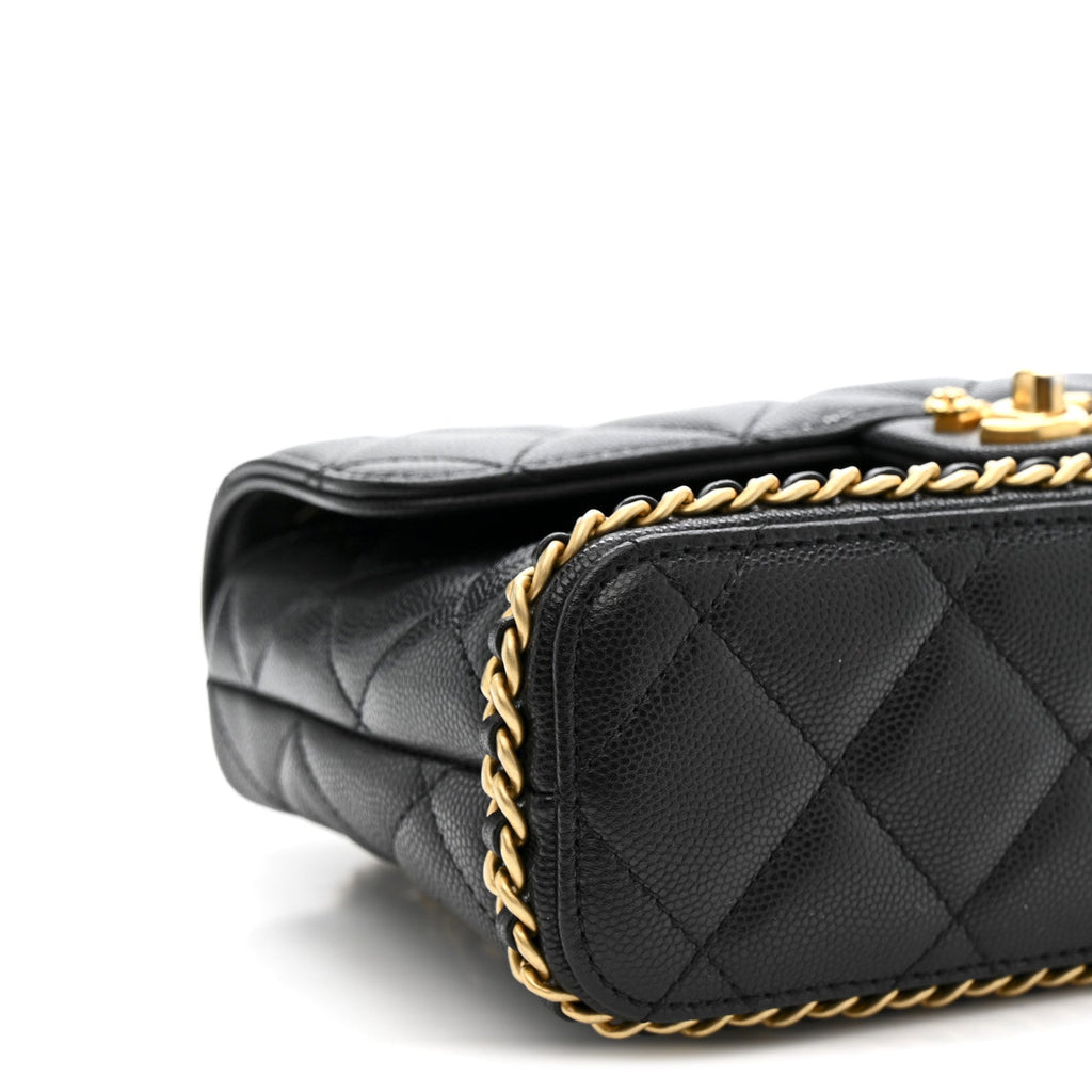 Chanel Caviar Quilted Camellia Chain Around Flap Black