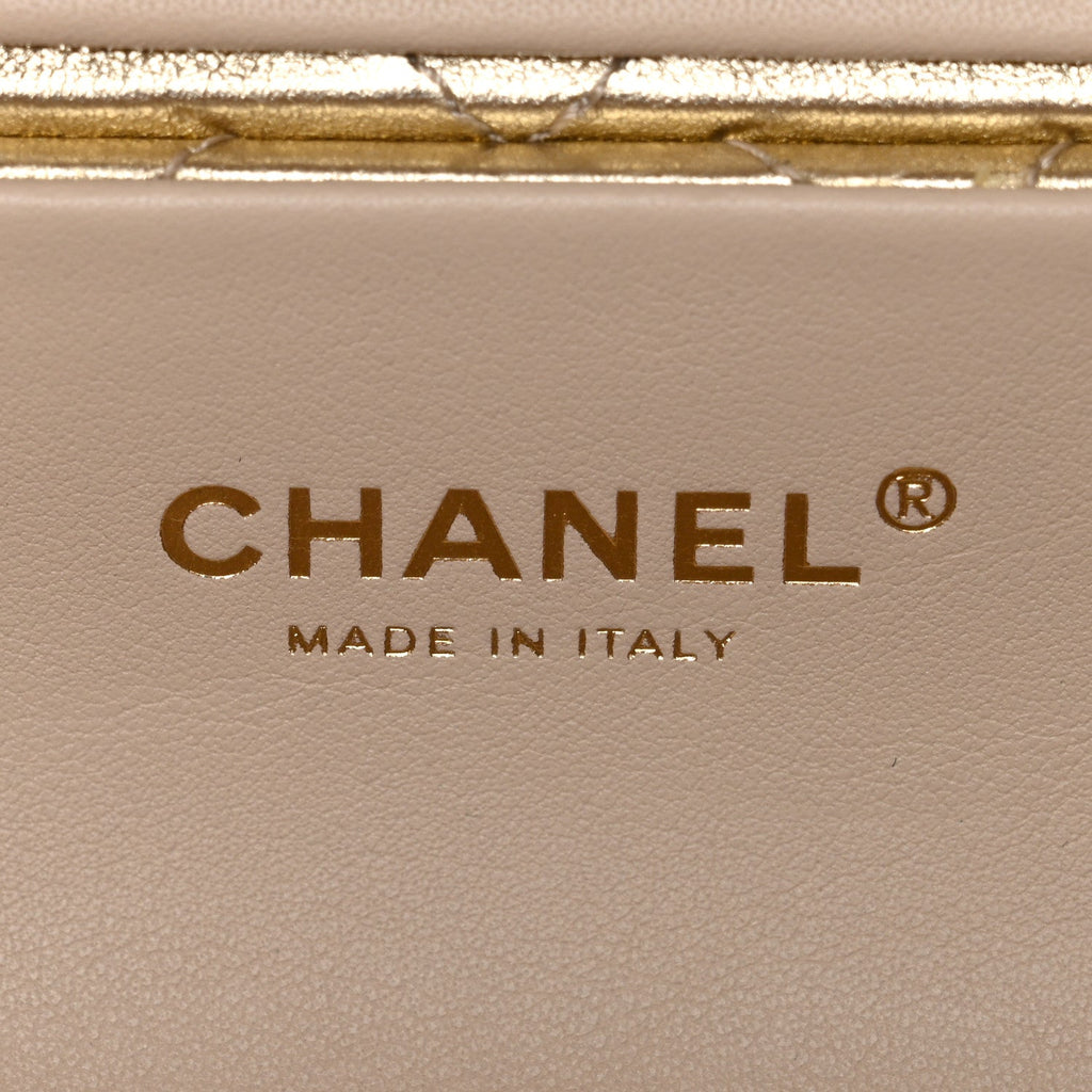 Chanel Metallic Lambskin Quilted Barrel Crossbody Bag Gold