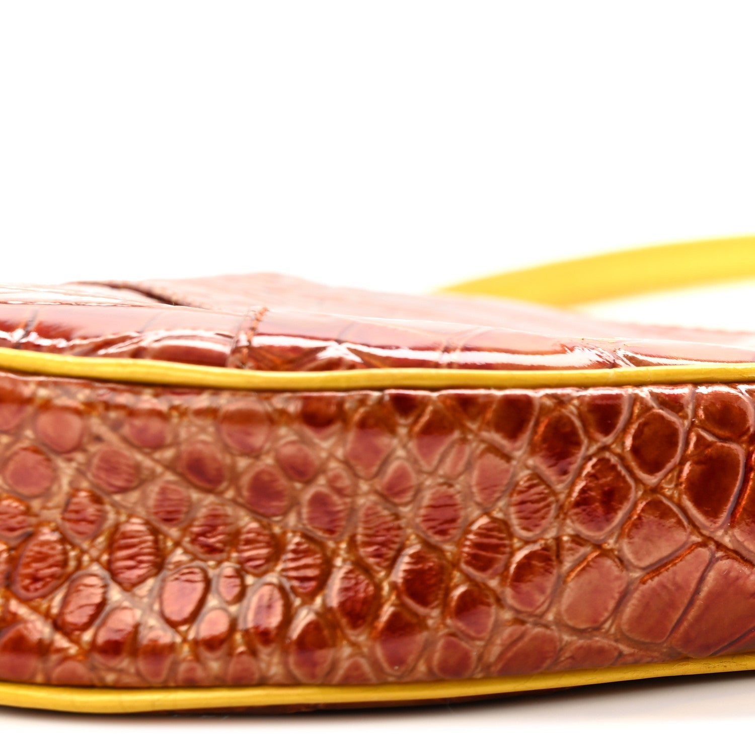 Christian Dior Patent Calfskin Crocodile Embossed Mini Saddle Pochette Orange