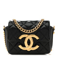 Chanel Shiny Crumpled Lambskin Quilted Mini Giant CC Flap Black